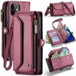 For iPhone 12 CaseMe C36 Card Slots Zipper Wallet RFID Anti-theft Leather Phone Case(Wine Red) - free shipping - PMC Jewellery - Order now!
