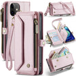 For iPhone 12 CaseMe C36 Card Slots Zipper Wallet RFID Anti-theft Leather Phone Case(Pink) - free shipping - PMC Jewellery - Order now!