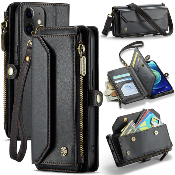 For iPhone 12 mini CaseMe C36 Card Slots Zipper Wallet RFID Anti-theft Leather Phone Case(Black)