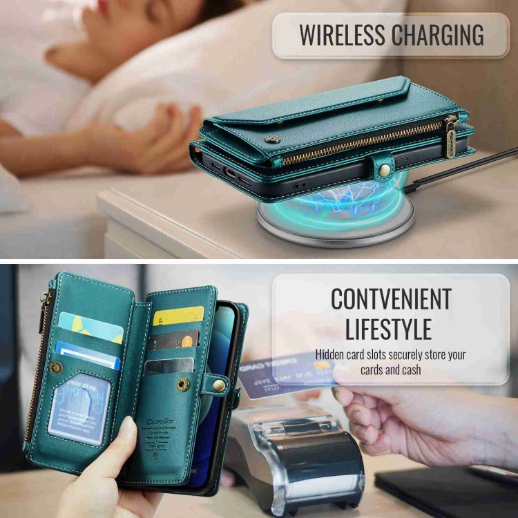 For iPhone 12 mini CaseMe C36 Card Slots Zipper Wallet RFID Anti-theft Leather Phone Case(Blue-green)