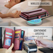 For iPhone 12 mini CaseMe C36 Card Slots Zipper Wallet RFID Anti-theft Leather Phone Case(Wine Red)