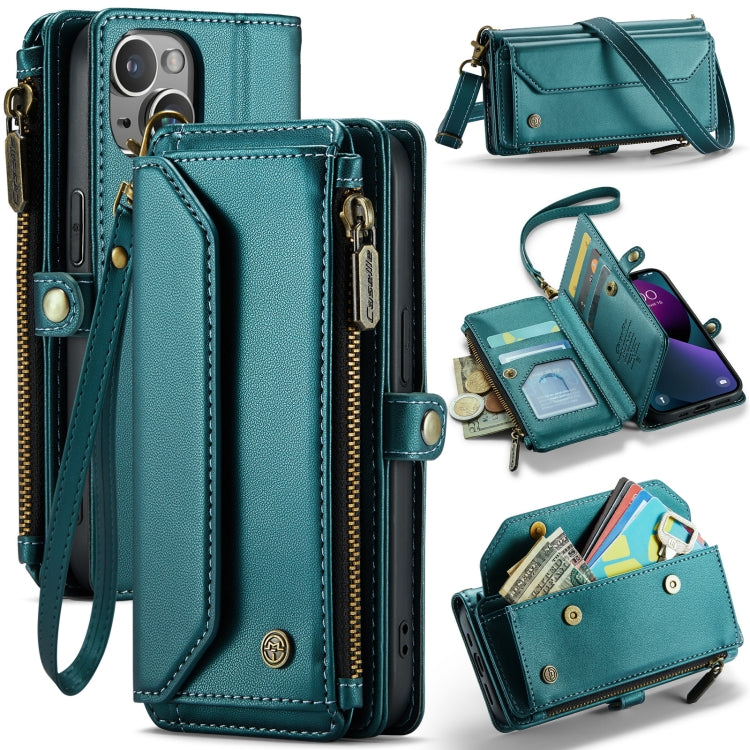 For iPhone 13 CaseMe C36 Card Slots Zipper Wallet RFID Anti-theft Leather Phone Case(Blue-green) - free shipping - PMC Jewellery - Order now!