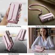 For iPhone 13 CaseMe C36 Card Slots Zipper Wallet RFID Anti-theft Leather Phone Case(Pink)
