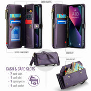 For iPhone 13 mini CaseMe C36 Card Slots Zipper Wallet RFID Anti-theft Leather Phone Case(Purple)