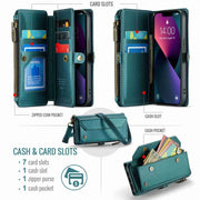 For iPhone 13 mini CaseMe C36 Card Slots Zipper Wallet RFID Anti-theft Leather Phone Case(Blue-green)