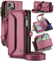 For iPhone 13 mini CaseMe C36 Card Slots Zipper Wallet RFID Anti-theft Leather Phone Case(Wine Red)