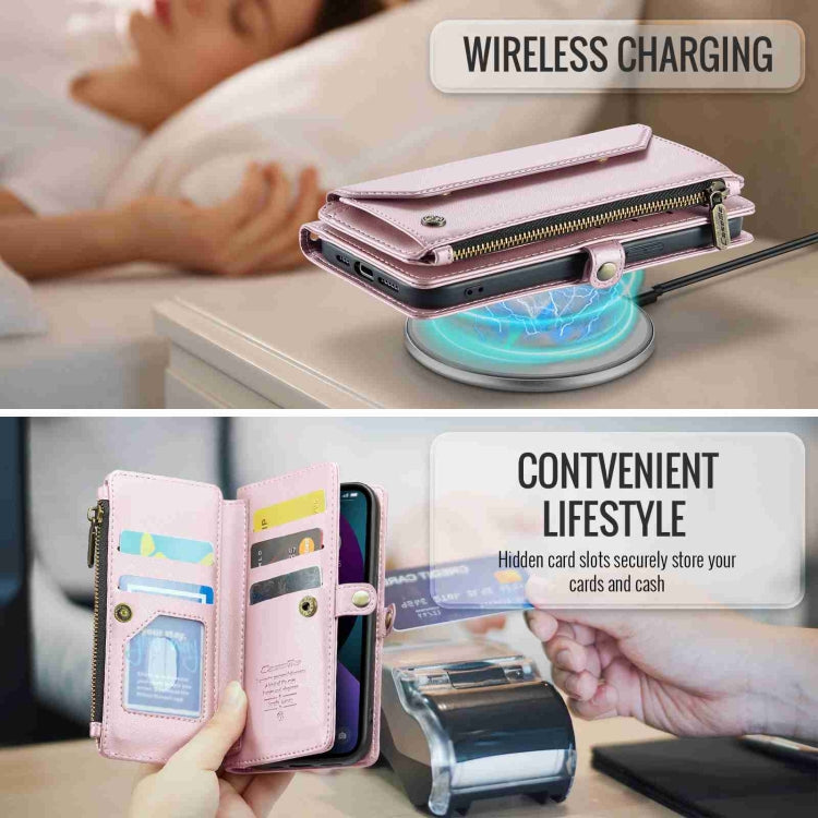 For iPhone 13 mini CaseMe C36 Card Slots Zipper Wallet RFID Anti-theft Leather Phone Case(Pink)