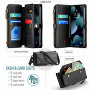 For iPhone 13 Pro CaseMe C36 Card Slots Zipper Wallet RFID Anti-theft Leather Phone Case(Black)