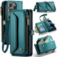 For iPhone 13 Pro CaseMe C36 Card Slots Zipper Wallet RFID Anti-theft Leather Phone Case(Blue-green) - free shipping - PMC Jewellery - Order now!