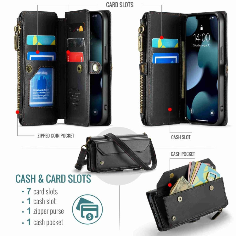 For iPhone 13 Pro Max CaseMe C36 Card Slots Zipper Wallet RFID Anti-theft Leather Phone Case(Black)