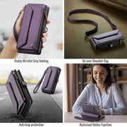 For iPhone 13 Pro Max CaseMe C36 Card Slots Zipper Wallet RFID Anti-theft Leather Phone Case(Purple)