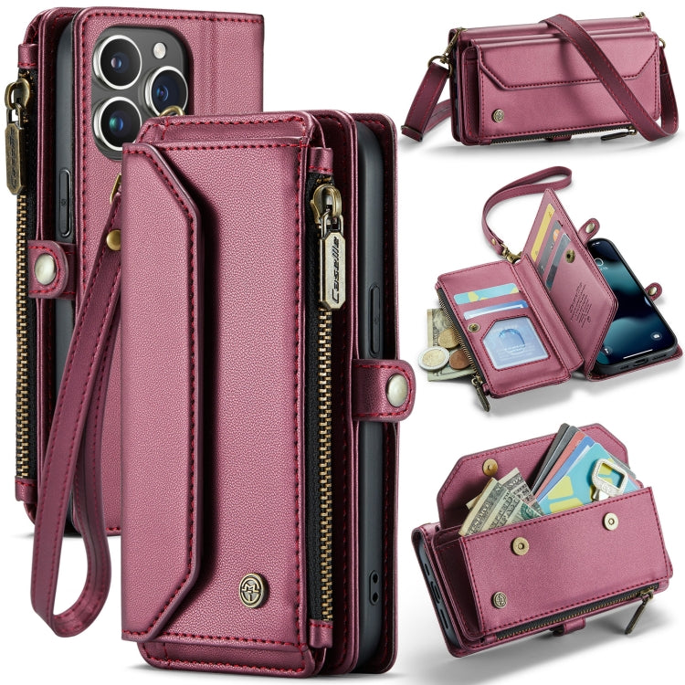 For iPhone 13 Pro Max CaseMe C36 Card Slots Zipper Wallet RFID Anti-theft Leather Phone Case(Wine Red) - free shipping - PMC Jewellery - Order now!