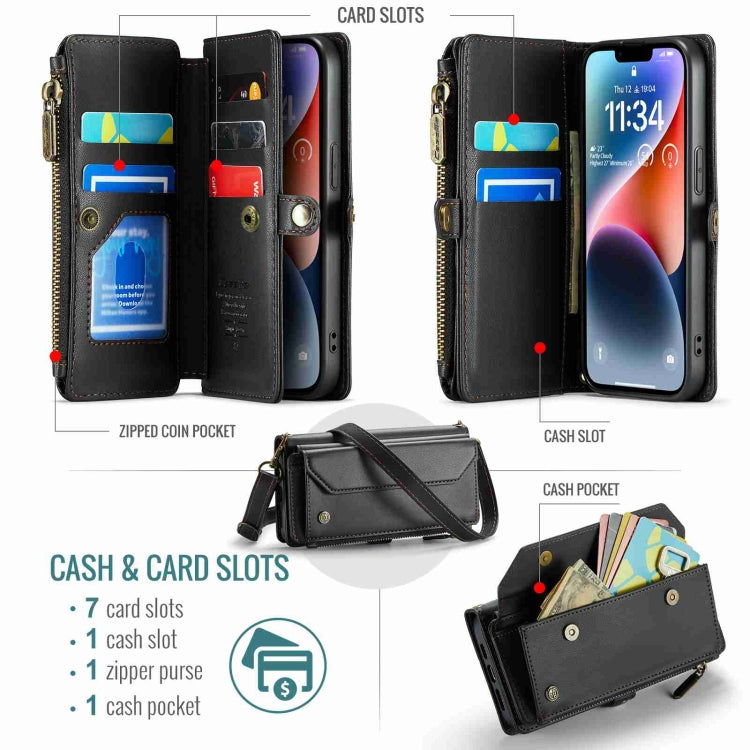 For iPhone 14 CaseMe C36 Card Slots Zipper Wallet RFID Anti-theft Leather Phone Case(Black)