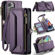 For iPhone 14 CaseMe C36 Card Slots Zipper Wallet RFID Anti-theft Leather Phone Case(Purple)