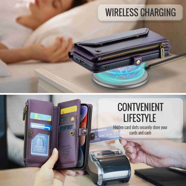 For iPhone 14 CaseMe C36 Card Slots Zipper Wallet RFID Anti-theft Leather Phone Case(Purple)