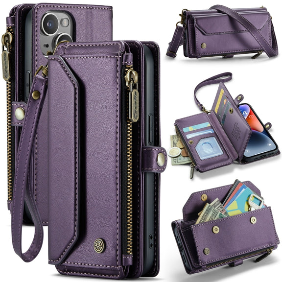 For iPhone 14 CaseMe C36 Card Slots Zipper Wallet RFID Anti-theft Leather Phone Case(Purple)