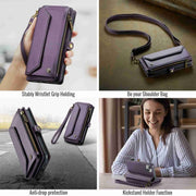 For iPhone 14 CaseMe C36 Card Slots Zipper Wallet RFID Anti-theft Leather Phone Case(Purple)