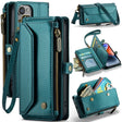 For iPhone 14 CaseMe C36 Card Slots Zipper Wallet RFID Anti-theft Leather Phone Case(Blue-green) - free shipping - PMC Jewellery - Order now!