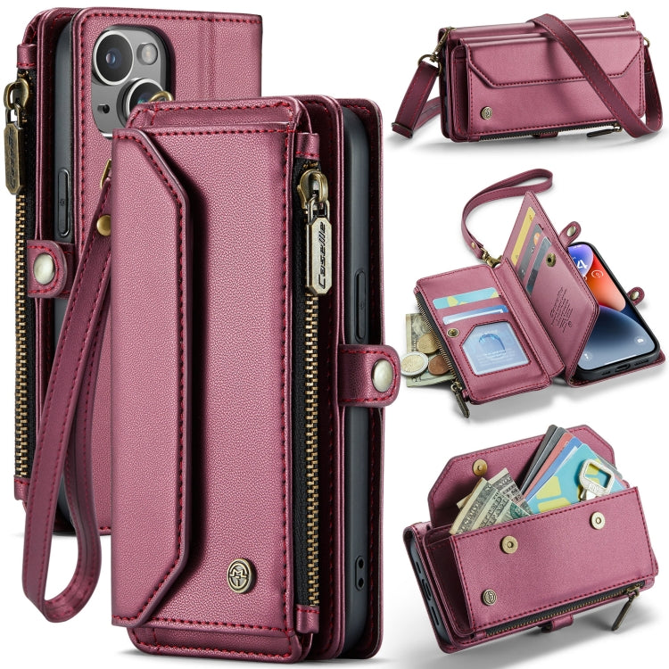 For iPhone 14 CaseMe C36 Card Slots Zipper Wallet RFID Anti-theft Leather Phone Case(Wine Red) - free shipping - PMC Jewellery - Order now!