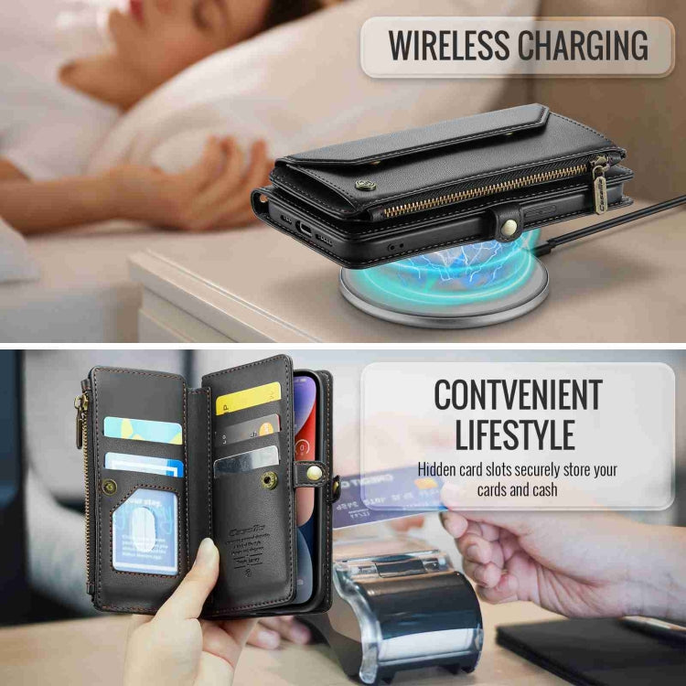 For iPhone 14 Plus CaseMe C36 Card Slots Zipper Wallet RFID Anti-theft Leather Phone Case(Black)