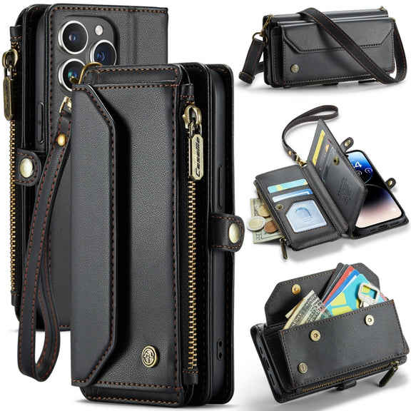 For iPhone 14 Pro CaseMe C36 Card Slots Zipper Wallet RFID Anti-theft Leather Phone Case(Black)