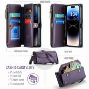 For iPhone 14 Pro CaseMe C36 Card Slots Zipper Wallet RFID Anti-theft Leather Phone Case(Purple)