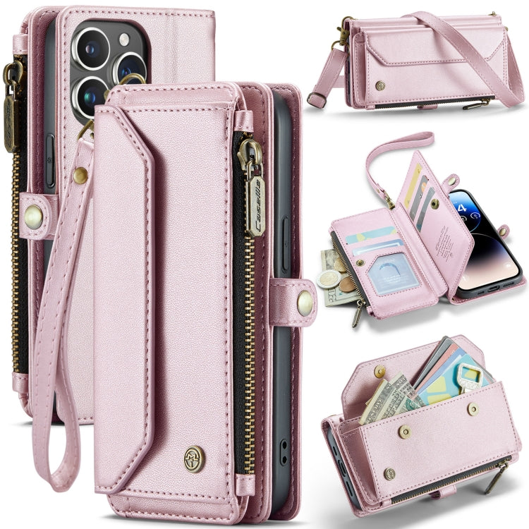 For iPhone 14 Pro CaseMe C36 Card Slots Zipper Wallet RFID Anti-theft Leather Phone Case(Pink) - free shipping - PMC Jewellery - Order now!