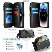 For iPhone 14 Pro Max CaseMe C36 Card Slots Zipper Wallet RFID Anti-theft Leather Phone Case(Black)