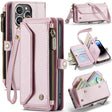 For iPhone 14 Pro Max CaseMe C36 Card Slots Zipper Wallet RFID Anti-theft Leather Phone Case(Pink) - free shipping - PMC Jewellery - Order now!