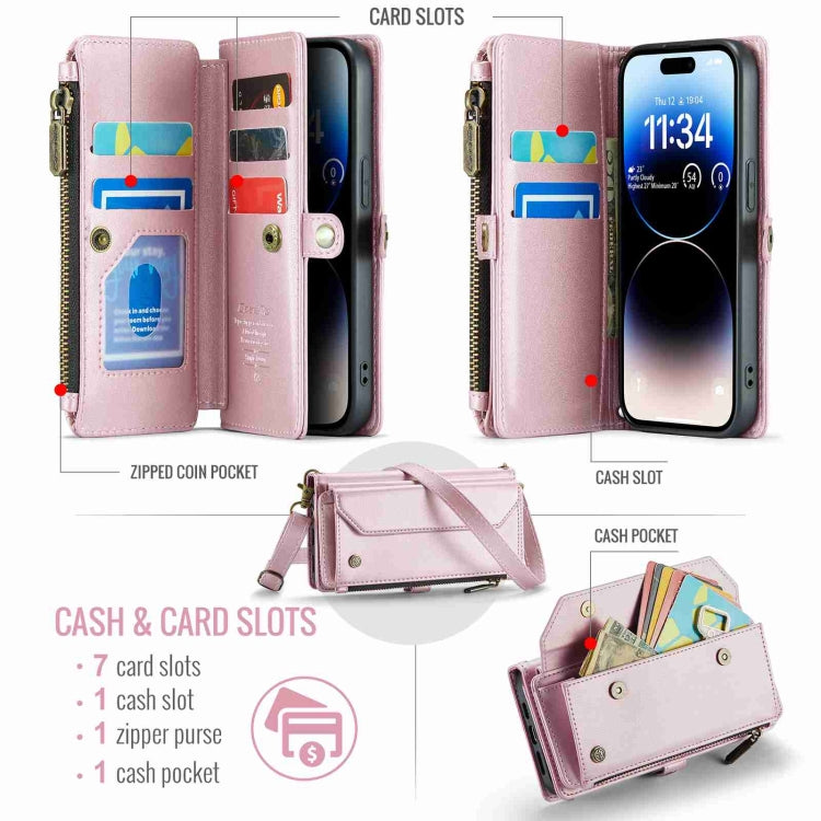 For iPhone 14 Pro Max CaseMe C36 Card Slots Zipper Wallet RFID Anti-theft Leather Phone Case(Pink)