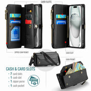 For iPhone 15 CaseMe C36 Card Slots Zipper Wallet RFID Anti-theft Leather Phone Case(Black)