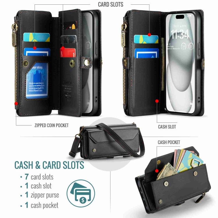 For iPhone 15 CaseMe C36 Card Slots Zipper Wallet RFID Anti-theft Leather Phone Case(Black)