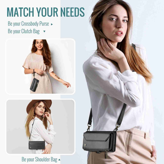 For iPhone 15 CaseMe C36 Card Slots Zipper Wallet RFID Anti-theft Leather Phone Case(Black)