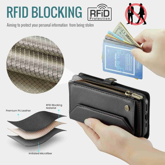 For iPhone 15 CaseMe C36 Card Slots Zipper Wallet RFID Anti-theft Leather Phone Case(Black)