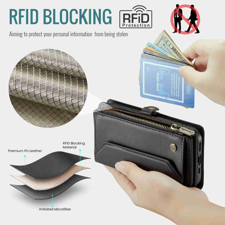 For iPhone 15 CaseMe C36 Card Slots Zipper Wallet RFID Anti-theft Leather Phone Case(Black)