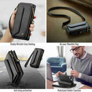 For iPhone 15 CaseMe C36 Card Slots Zipper Wallet RFID Anti-theft Leather Phone Case(Black)