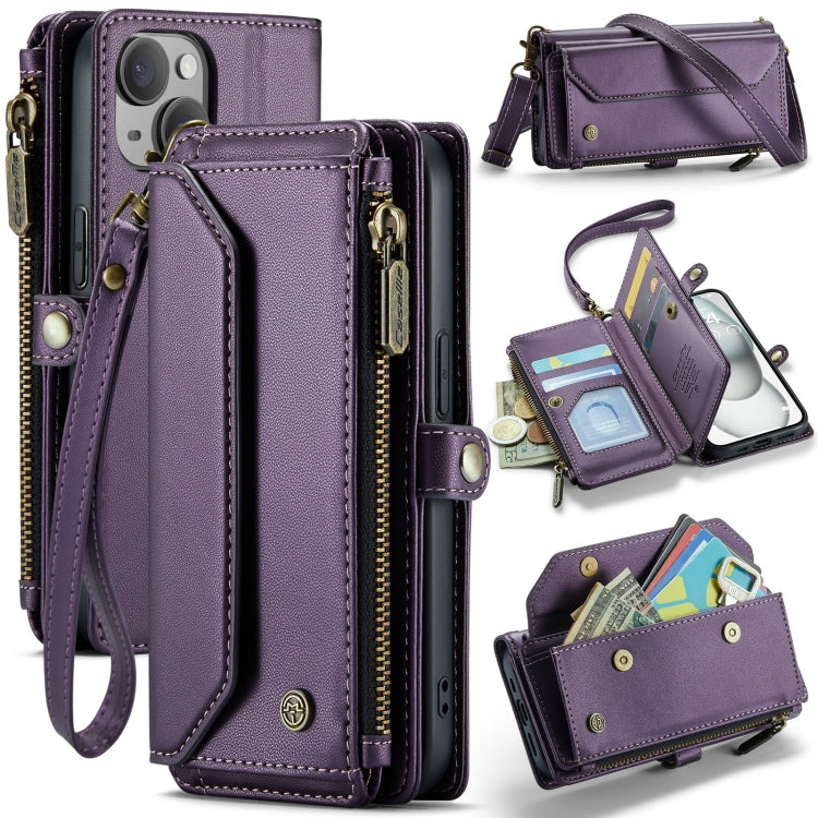 For iPhone 15 Plus CaseMe C36 Card Slots Zipper Wallet RFID Anti-theft Leather Phone Case(Purple) - free shipping - PMC Jewellery - Order now!