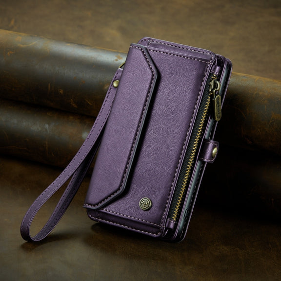 For iPhone 15 Plus CaseMe C36 Card Slots Zipper Wallet RFID Anti-theft Leather Phone Case(Purple)