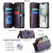 For iPhone 15 Plus CaseMe C36 Card Slots Zipper Wallet RFID Anti-theft Leather Phone Case(Purple)