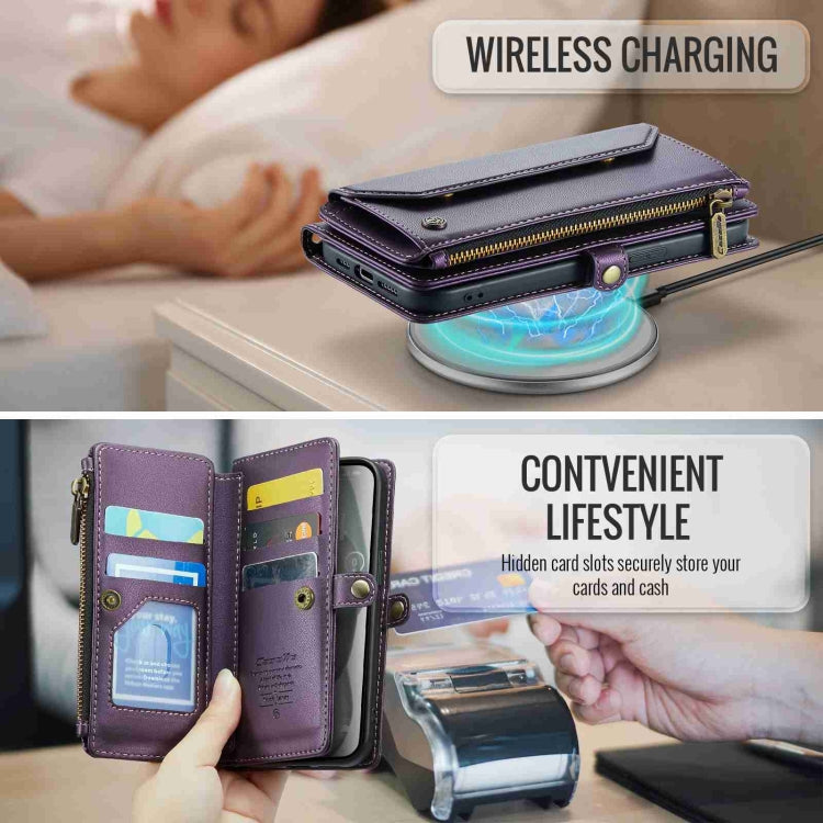 For iPhone 15 Plus CaseMe C36 Card Slots Zipper Wallet RFID Anti-theft Leather Phone Case(Purple)