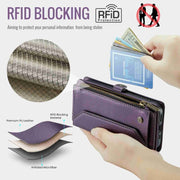 For iPhone 15 Plus CaseMe C36 Card Slots Zipper Wallet RFID Anti-theft Leather Phone Case(Purple)