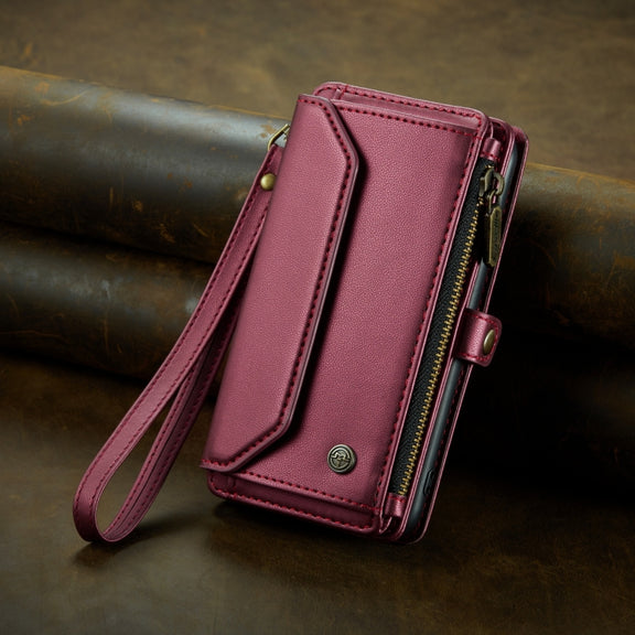 For iPhone 15 Plus CaseMe C36 Card Slots Zipper Wallet RFID Anti-theft Leather Phone Case(Wine Red)