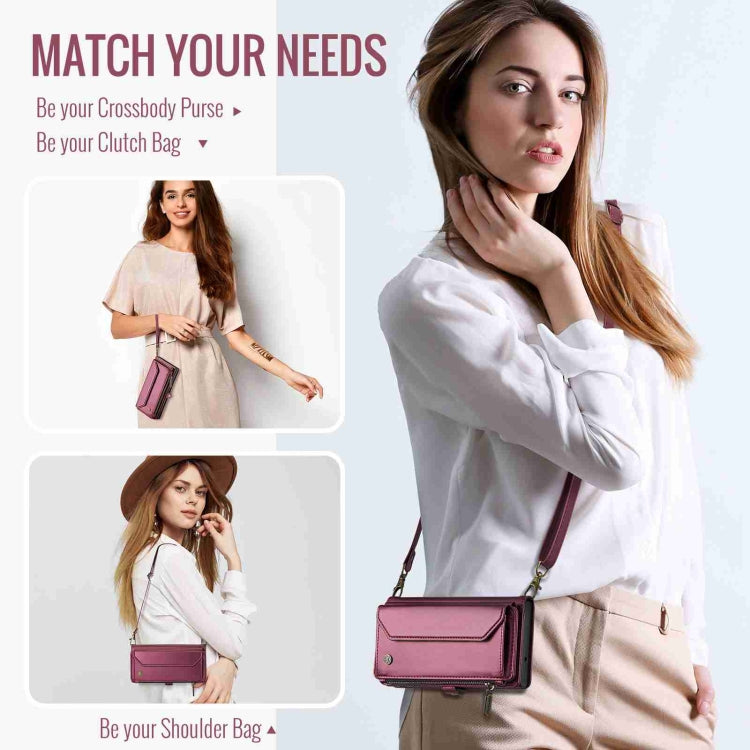 For iPhone 15 Plus CaseMe C36 Card Slots Zipper Wallet RFID Anti-theft Leather Phone Case(Wine Red)