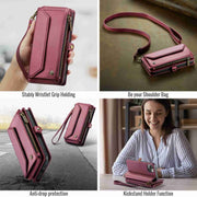 For iPhone 15 Plus CaseMe C36 Card Slots Zipper Wallet RFID Anti-theft Leather Phone Case(Wine Red)