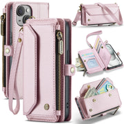 For iPhone 15 Plus CaseMe C36 Card Slots Zipper Wallet RFID Anti-theft Leather Phone Case(Pink)