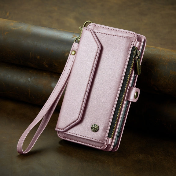 For iPhone 15 Plus CaseMe C36 Card Slots Zipper Wallet RFID Anti-theft Leather Phone Case(Pink)