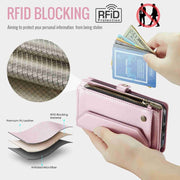 For iPhone 15 Plus CaseMe C36 Card Slots Zipper Wallet RFID Anti-theft Leather Phone Case(Pink)