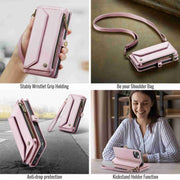For iPhone 15 Plus CaseMe C36 Card Slots Zipper Wallet RFID Anti-theft Leather Phone Case(Pink)
