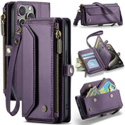 For iPhone 15 Pro Max CaseMe C36 Card Slots Zipper Wallet RFID Anti-theft Leather Phone Case(Purple)
