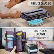 For iPhone 15 Pro Max CaseMe C36 Card Slots Zipper Wallet RFID Anti-theft Leather Phone Case(Purple)
